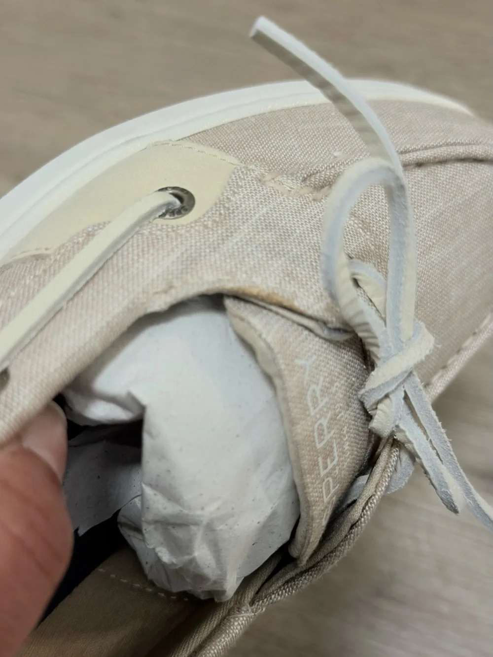 Sperry topside woman Light Beige Canvas Boat Shoes with White Laces